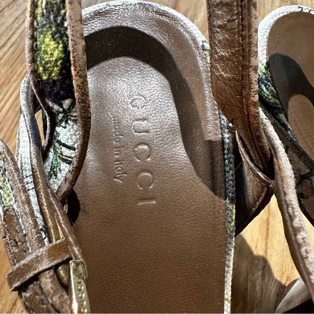Gucci Women’s Danielle Flora Infinity Canvas Leather Platform Heel Sandals Strap - Picture 15 of 16